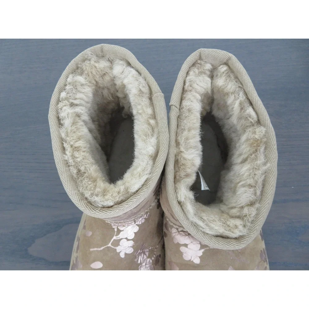 Ugg Mini Floral Boots Womens Size 9 Brown Shearling Ankle Winter 1118163 Classic